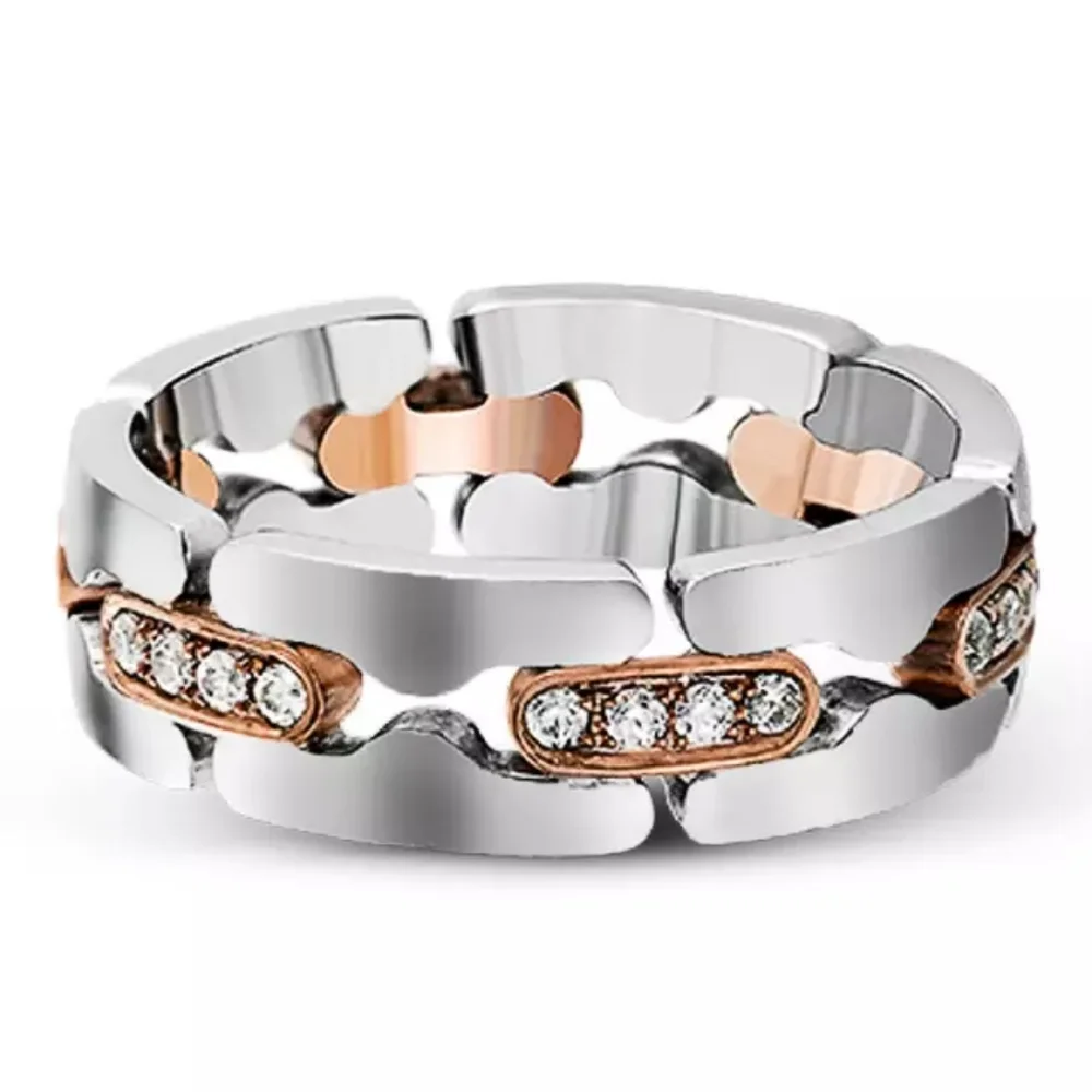 New Unisex Two Tone Diamond Ring - Picture 1 of 5